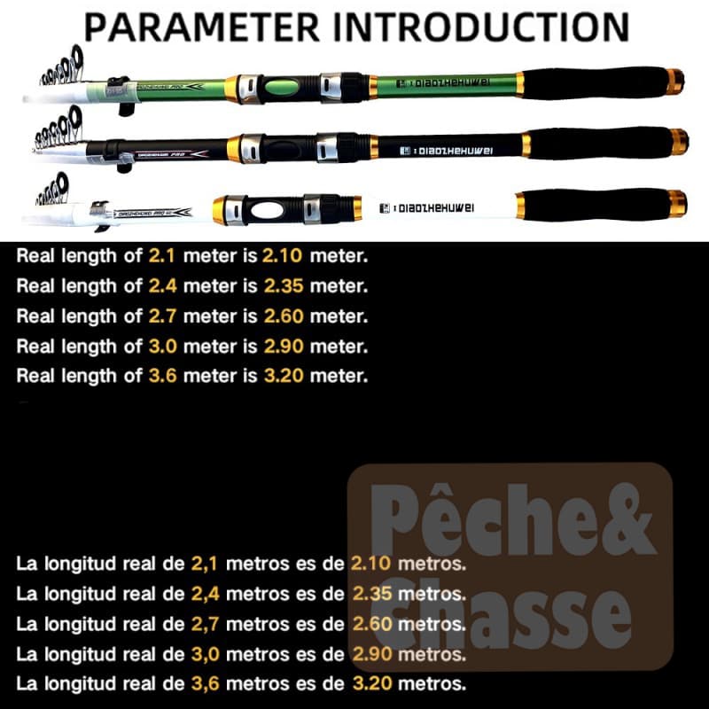 Canne à Pêche Télescopique Ultra Résistante de 2,1 à 3,6 m pour Carnassier – LuxeCarbFRP – Image 6